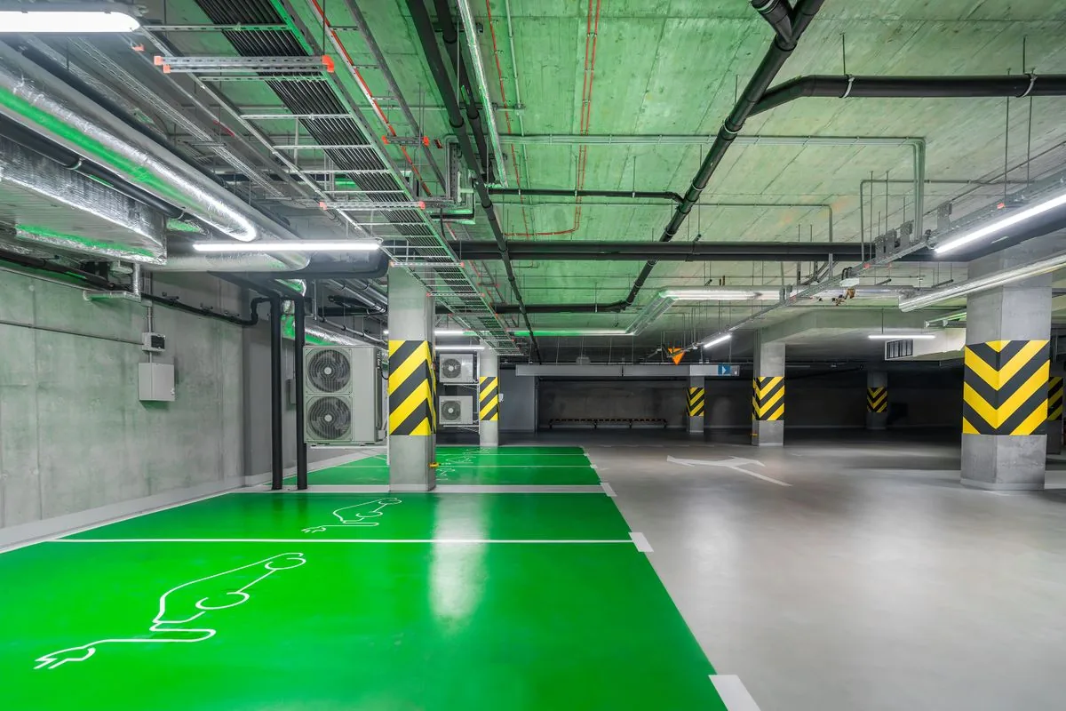 Underground electric vehicle parking bays and electrical routes